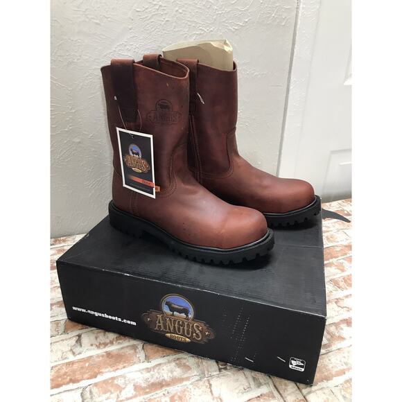 Angus Men's Work Boots Brown with Steel Safety Toe CONSTRUCTION BOTAS NON SLIP 8 - Picture 1 of 10